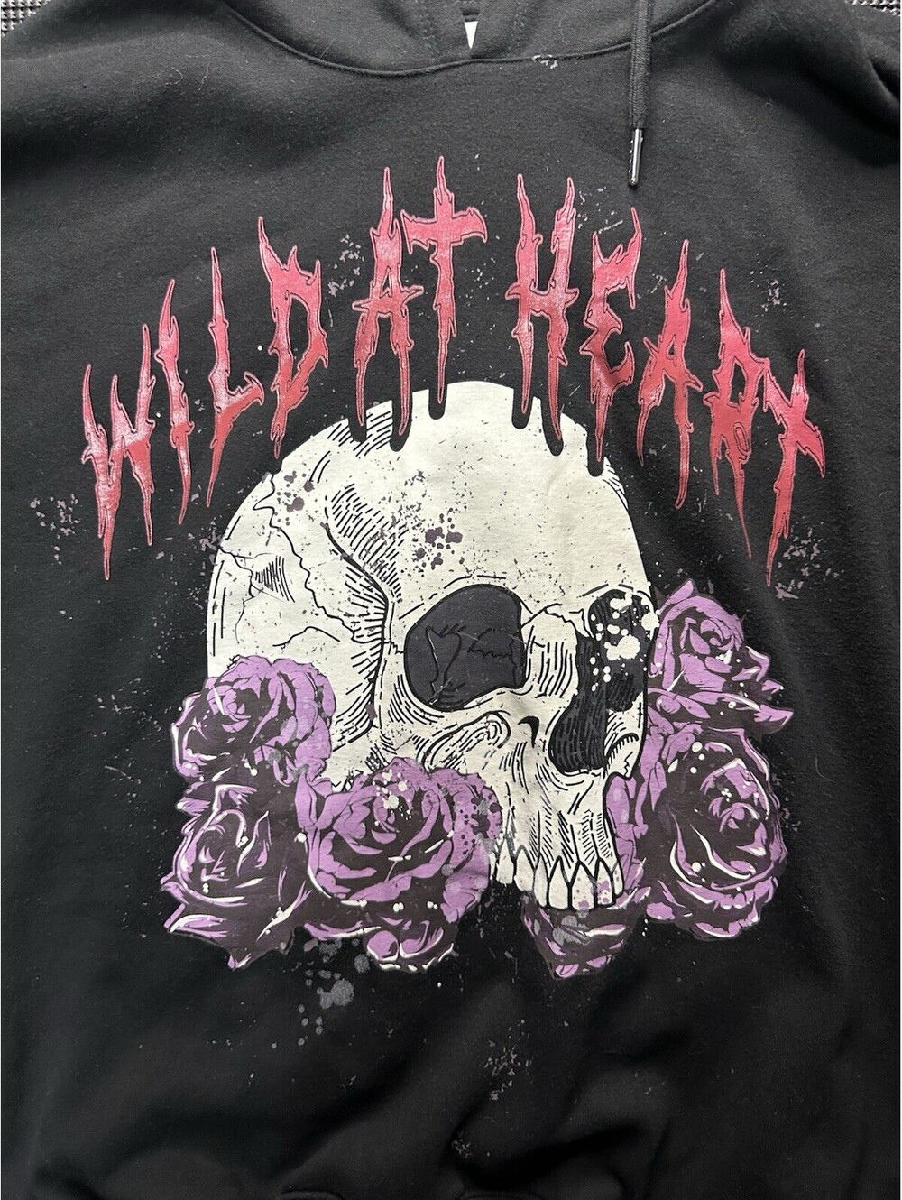 Y2K Wild At Heart Skull Hoodie Roses Goth Emo Grunge Oversized Graphic